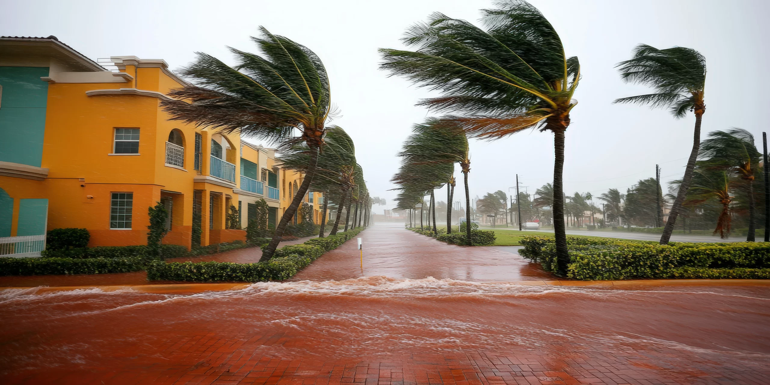 Fuerte tormenta en medio de una calle que resalta la importancia de contar con un seguro contra desastres naturales.