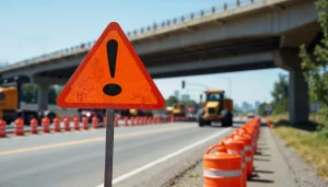 Carretera con señales de alerta, detrás suyo, transporte público que resalta la relevancia de contar con seguros para transporte público.