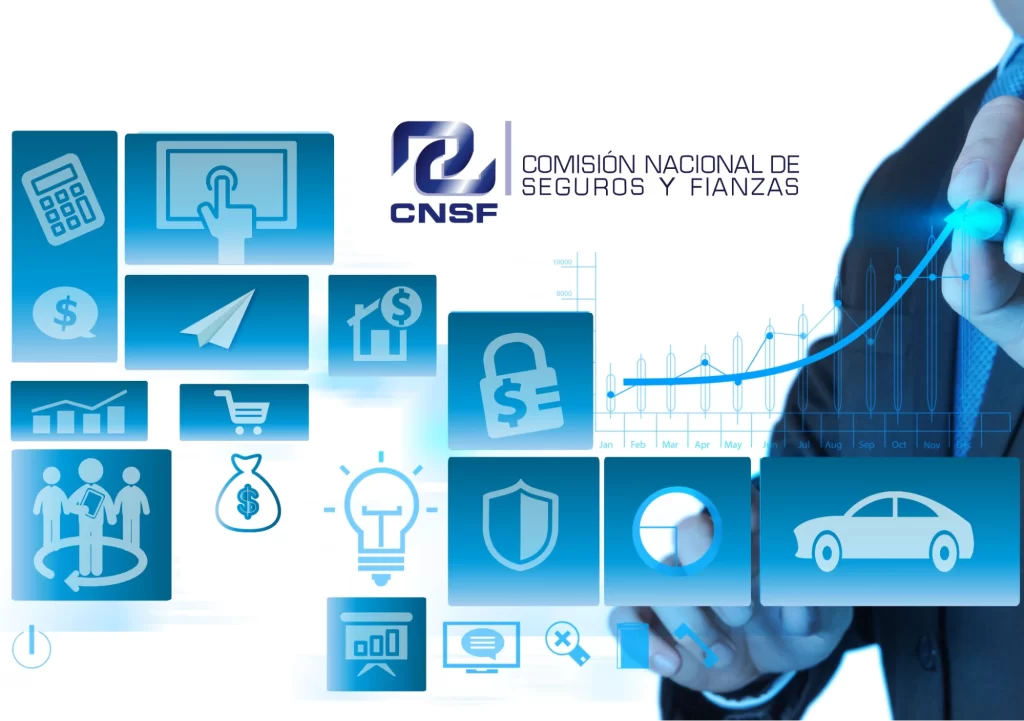 Iconos que demuestran los servicios de la Comisión Nacional de Seguros y Fianzas.